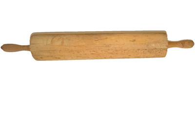 Vintage Wood Rolling Pin with Handles, Plain Solid Brown, 20 in x 4 in