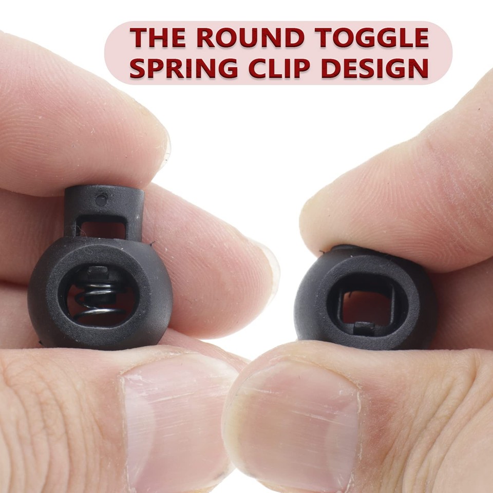 120pcs Black Plastic Single Hole Cord Locks, Round Toggle Spring Clips ...