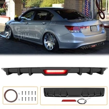 For Honda Accord Sedan Glossy Rear Bumper Diffuser Spoiler Lip w LED Break Light