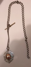 Vintage silver fob on an Albert chain with T bar , 16", 33.6g