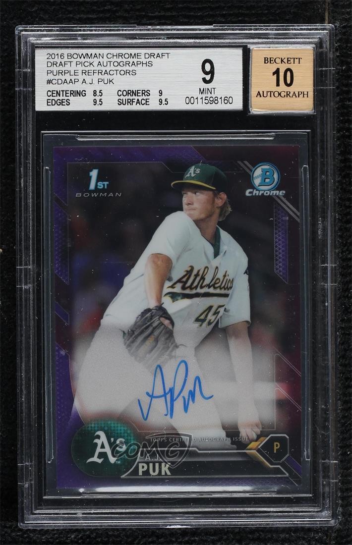 2016 Bowman Draft Chrome Pick Purple Refractor /250 AJ Puk BGS 9 MINT Auto 03j5