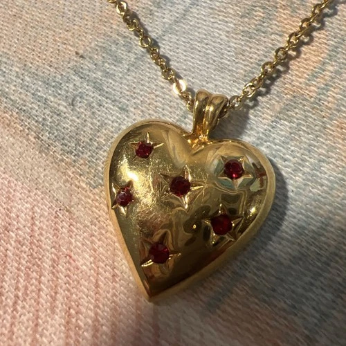Vintage Heart Pendant Estate Jewelry Pre-owned Celestial Star Red Crystal Love