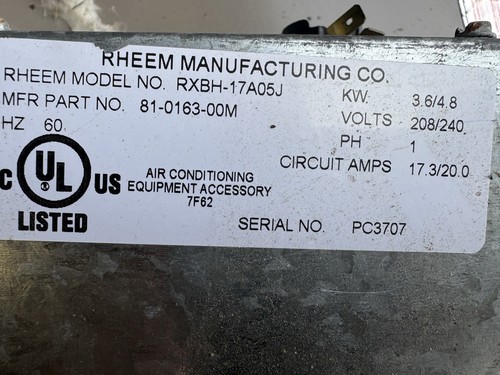 ON SALE!!!Rheem RXBH-17A05J Heat Strips:81/0163-00M WORKING ORDER