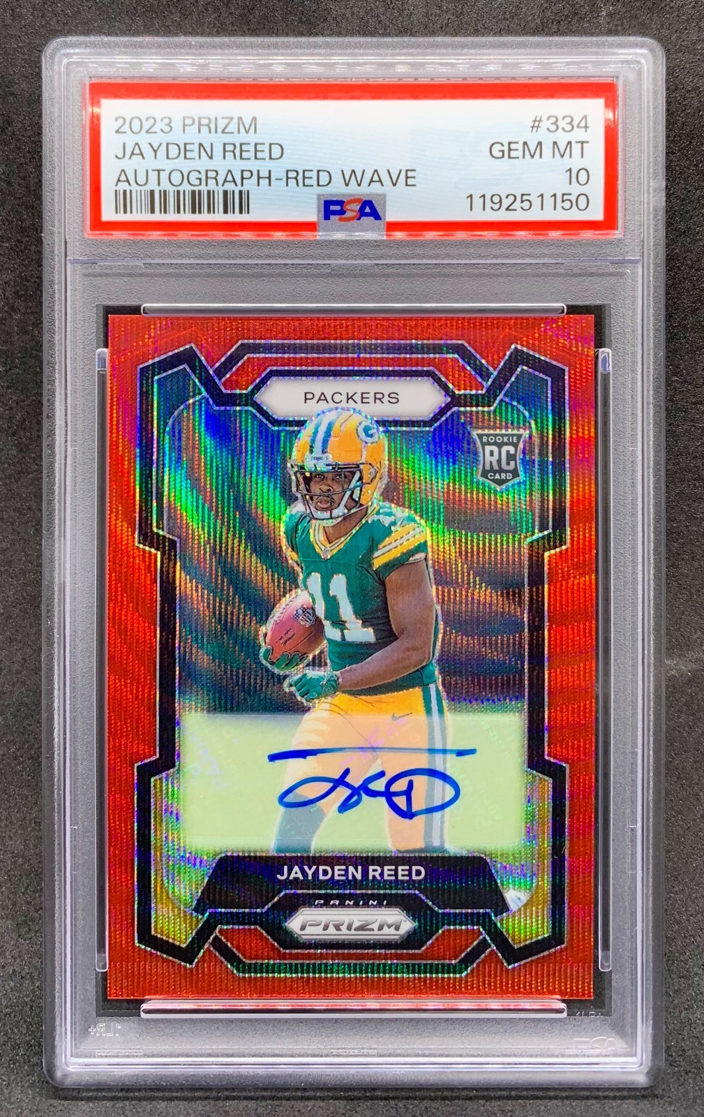 2023 Prizm JAYDEN REED Red Wave Rookie Auto RC SP /149 #334 Gem Mint PSA 10