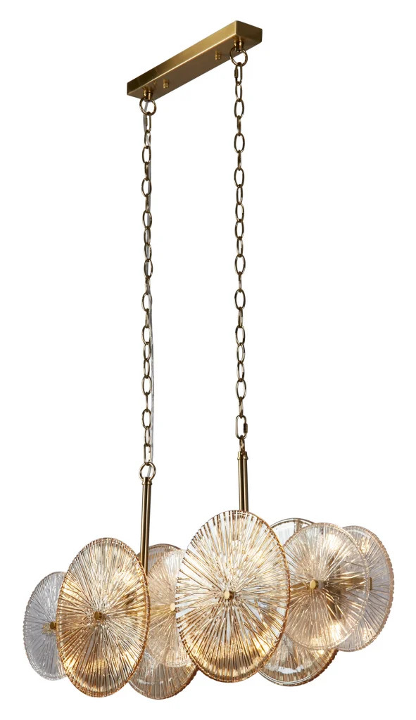 Ceiling Light Bronze Wagon Wheel 10 Bar Clear & Amber Glass Searchlight