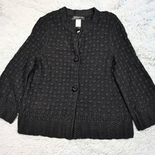 Jones New York Collection Sweater Womens M Black Cardigan Button Up Textured