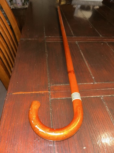 Vintage Japan Walking Cane Wooden ,Silver Metal Tip Black and White Stripe36" - Picture 6 of 8
