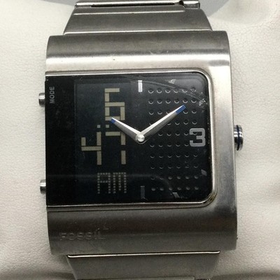 Fossil Mens Watch 42mm Black Analog Digital Dial Steel JR-9532 New Battery 8''