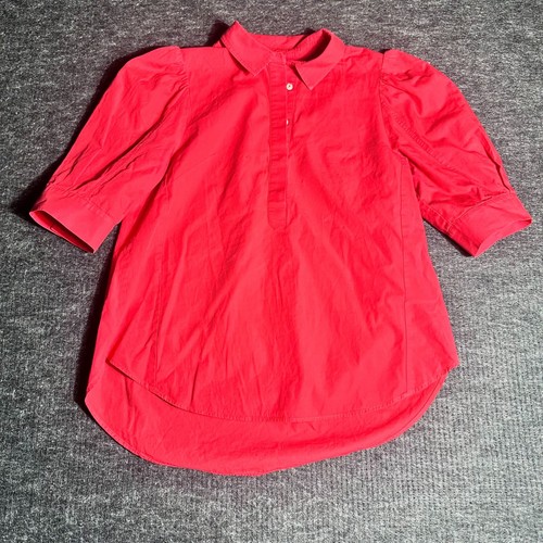 Maeve Anthropologie Red Puff Sleeve Poplin Blouse XS Button Up Top(D29)