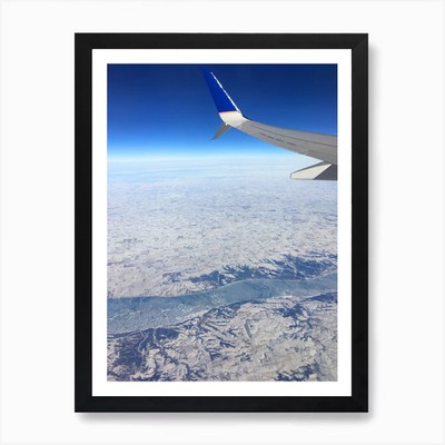 Flugzeugfahrt über verschneiten Land Kunstdruck gerahmtes Wandbild Poster Leinwanddruck Bild