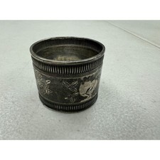 Antique Victorian Silver Floral Etched Monogrammed Napkin Ring Lion Hallmark