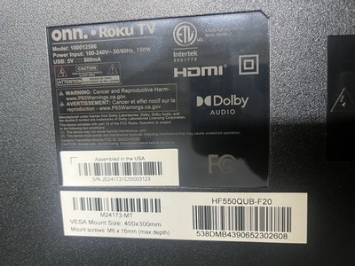 onn. Roku TV 100012586 LED Display HDMI USB Dolby Audio Black