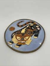 VTG Tiger Unique Decorative Tile Enamel Orange Black Asian B1