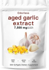 Odorless Garlic 7500mg Per Servings, 300 Softgels  2 Years Aged Garlic Extra...