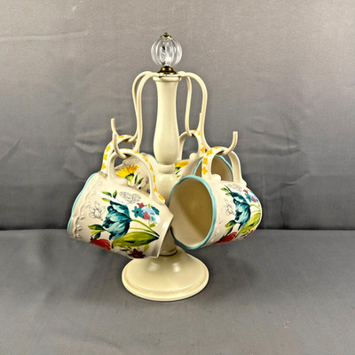 Pioneer Woman Set Of 4-18oz Blooming Bouquet Floral Stoneware Coffee Cup w/Stand
