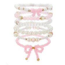 Elegant Stackable Bracelet Set - Christmas Gift for Women Beaded Pearl Bow