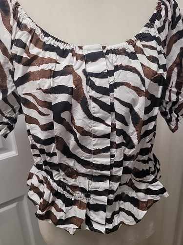 J CREW DAMEN ZEBRA PRINT, PUFFÄRMEL FRÜHLING OBERTEIL SCHÖSSCHEN BLUSE Gr. L Neu mit Etikett - Bild 3 von 8