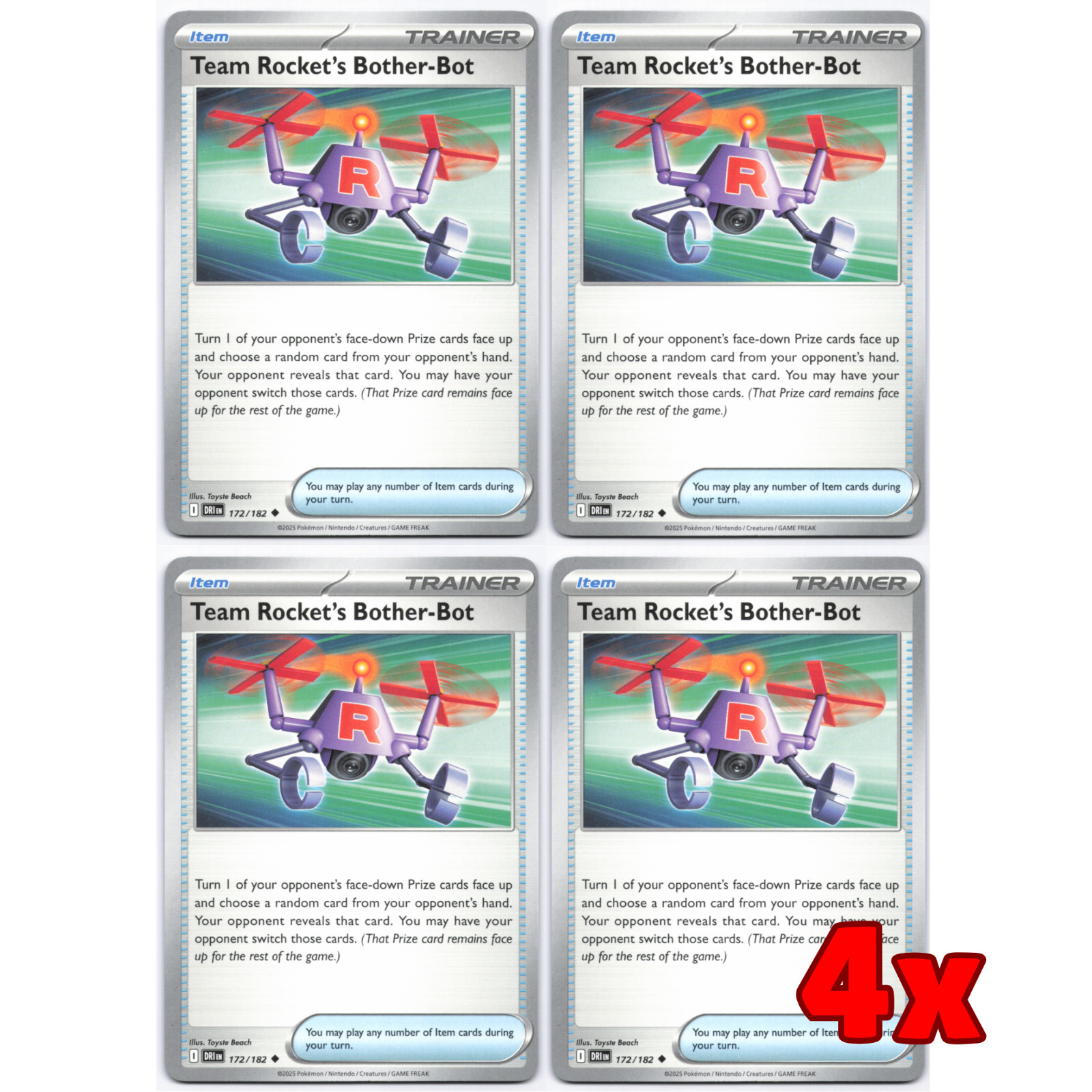 Pokémon TCG 4x Team Rocket's Bother-Bot 172/182 Destined Rivals Playset NM
