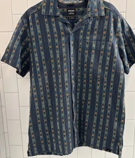 prAna Mantra Heritage Button Down Shirt Men's Organic Cotton Blue Slim Fit Small