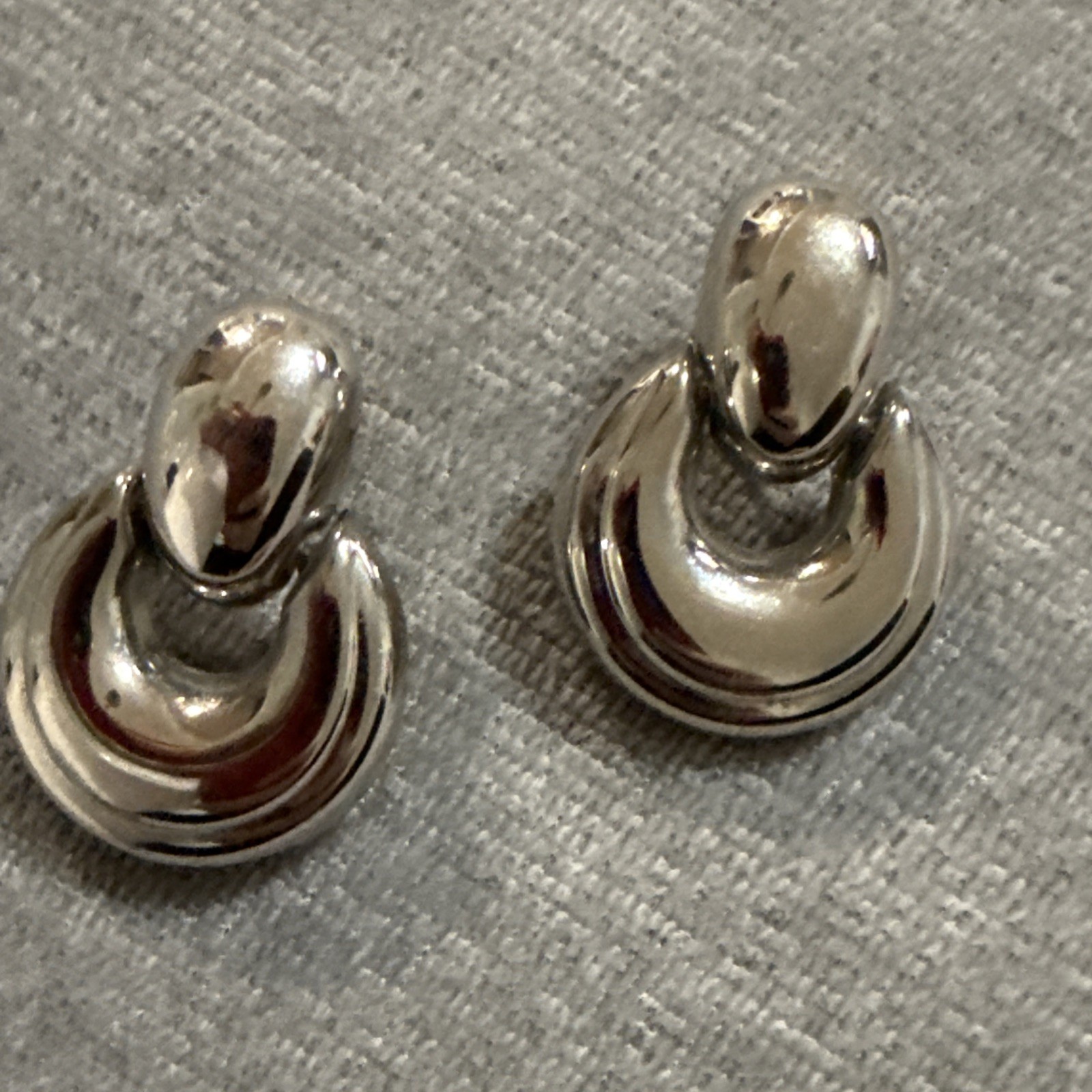 Vintage Estate Silver tone Swing Loop Door Knocker Earrings NAPIER Chunky 80s