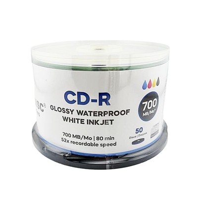 100 x Acu-Disc Glossy Waterproof CD-R 700MB 52x White Inkjet Full Face Printable