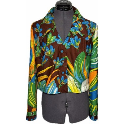 VTG 70s Mel Warshaw Tropical    Floral Cropped Shirt B40'' L18'' L NEEDS REPAIR