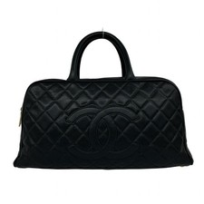 Chanel Matelasse Coco Mark Caviar Skin Handbag Women Black One Size