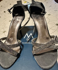 A Marinelli Black Strappy Stiletto Heels for Women with Rhinestone Accent
