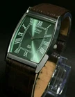 Vintage Seiko Slim Tank Quartz Men Green Dial Dress Watch-Free DDP Shipping