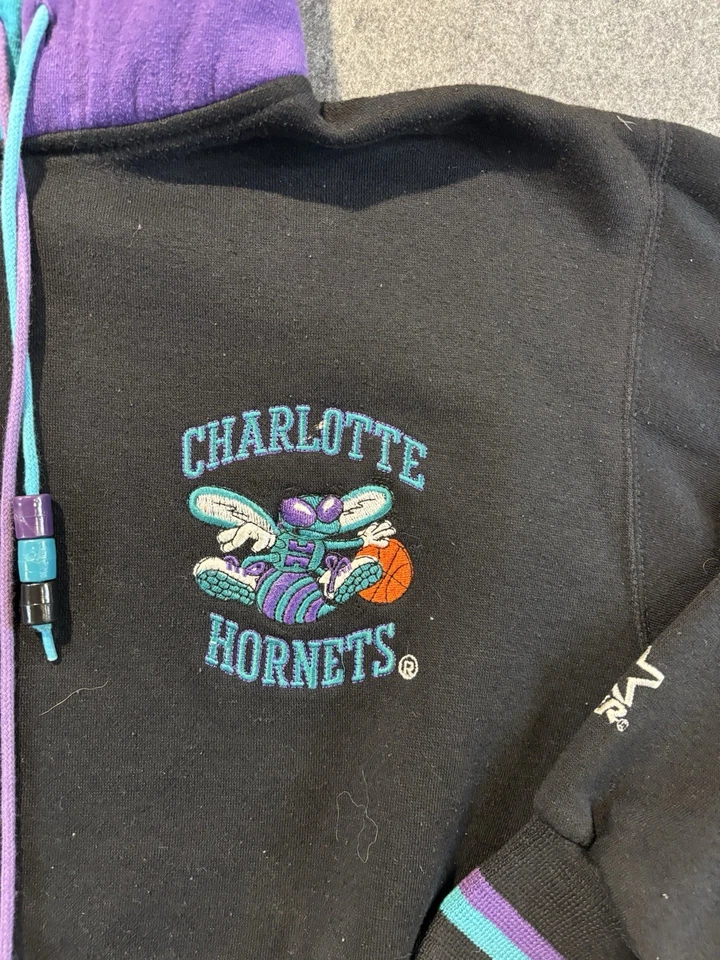 Sudadera con Capucha Vintage Starter Charlotte Hornets Juvenil Grande Negra Doble Capucha NBA Años 90 Foto 4 de 4