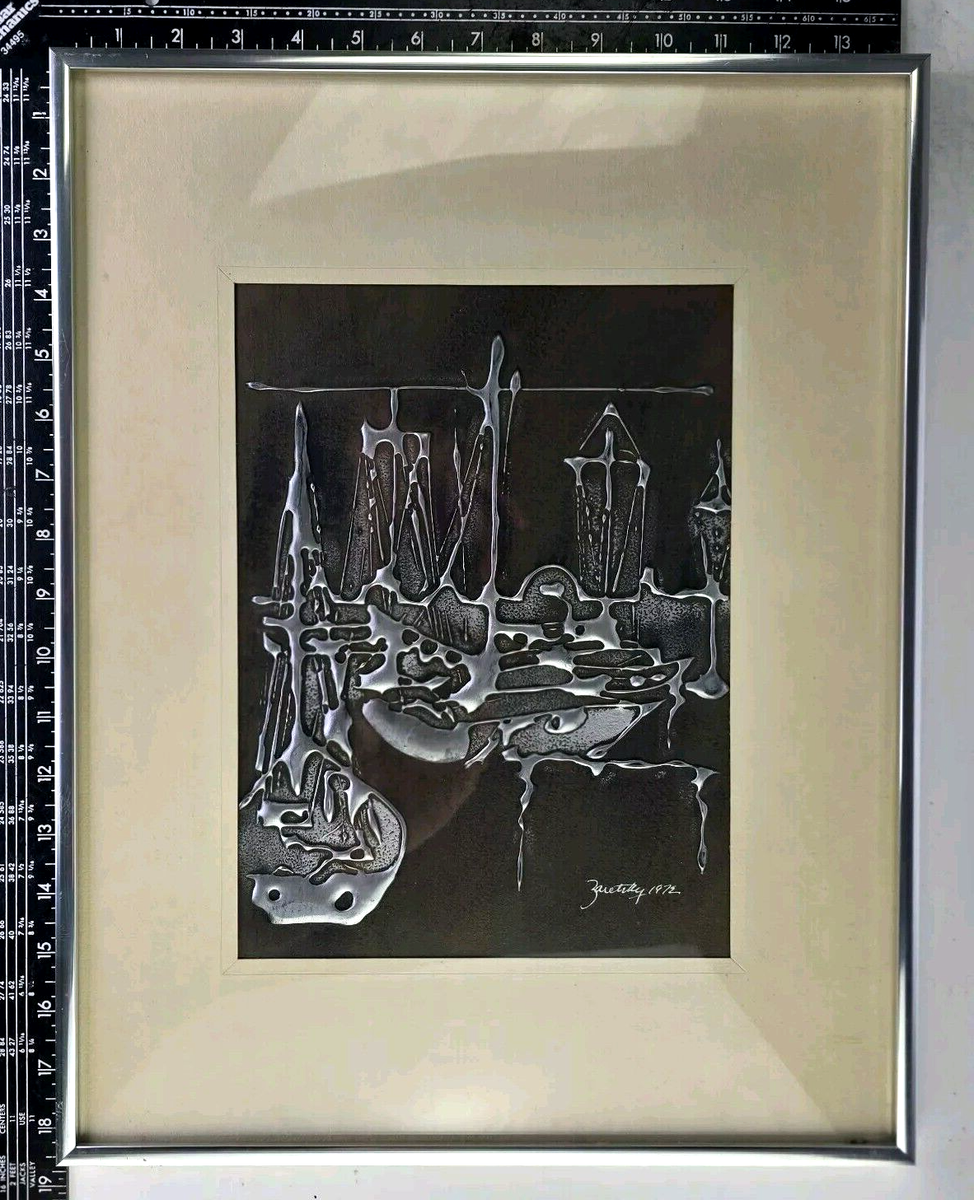 Joel Zaretsky Signed Contemporary Modernist Mixed Media Metallic