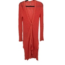FLAW Free People Womens Orange Duster Cardigan Popcorn Knit Button Up Sz S