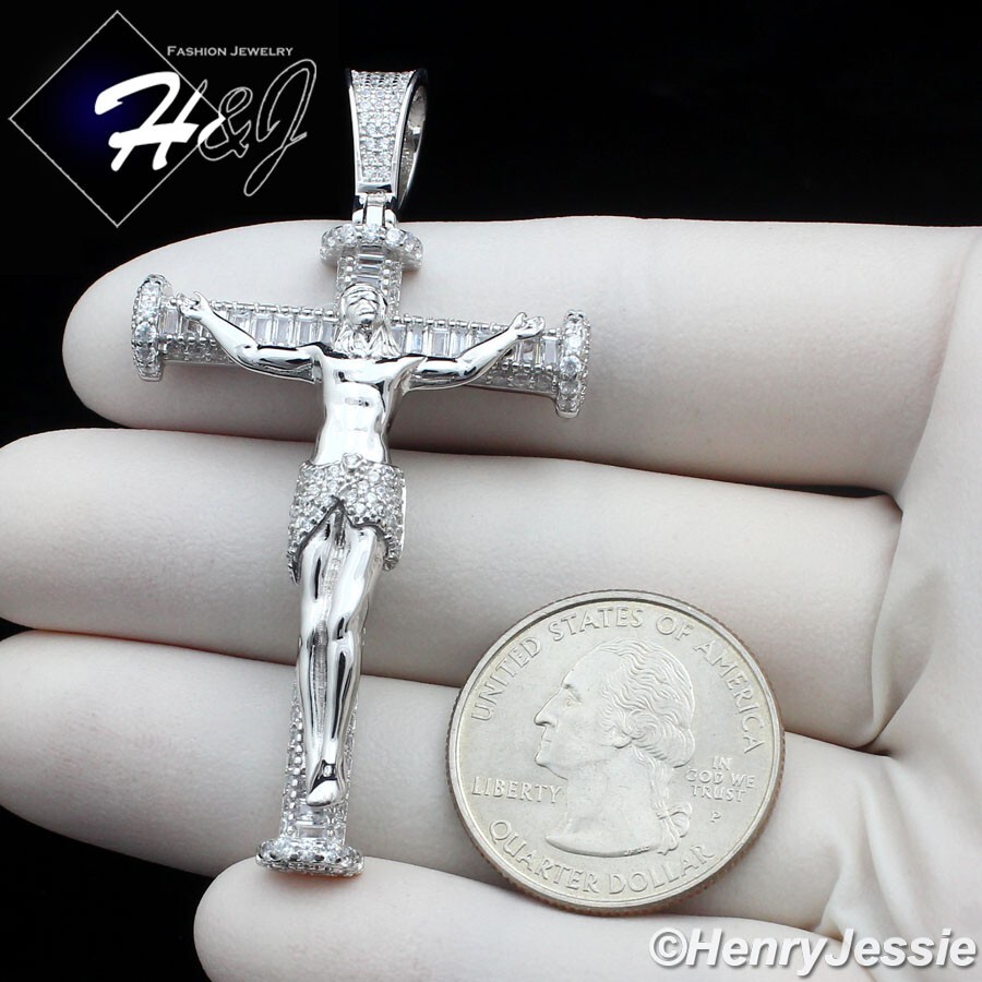 MEN WOMEN SOLID 925 STERLING SILVER ICY BLING CZ JESUS