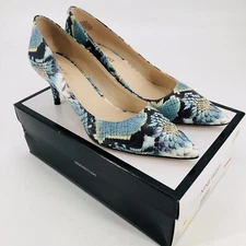 Nine West Margot Kitten Heel Pumps size 8.5 M Blue Floral Snakeskin