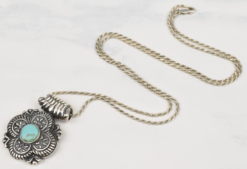 Turquoise and Sterling Silver Pendant Thai Jewelry with 24" Chain Necklace - Picture 15 of 16