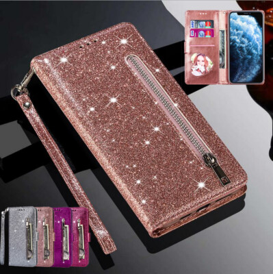 Glitzer Hülle für Samsung S23 Ultra S20 FE A13 A21S A54 Leder Flip Wallet Cover