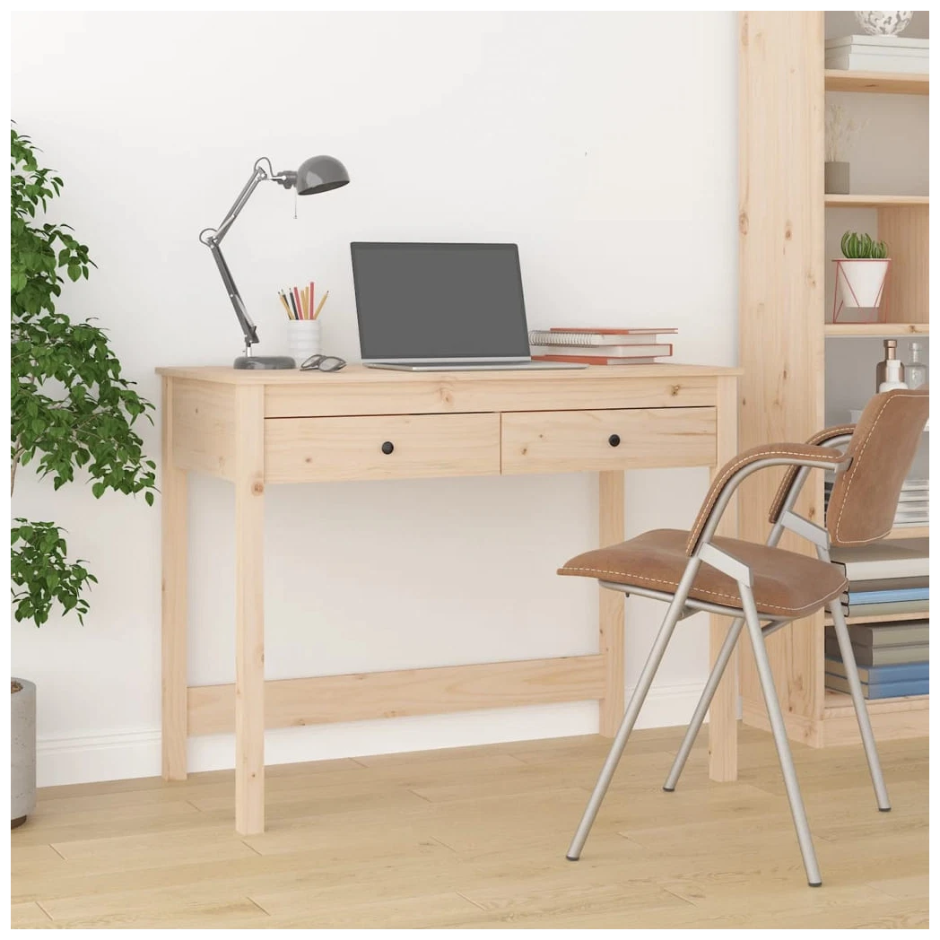 Solid Pine Desk with Drawers 100x50 cm Durable Wood Construction