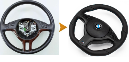 Tausch Abgeflacht Lederlenkrad für BMW M-Power E46 E39 Lenkrad Schwarz Blende - Bild 4 von 10