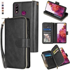 For LG W10 Wallet Case 9 Card Zipper Slots Kickstand Flip Leather Phone Case