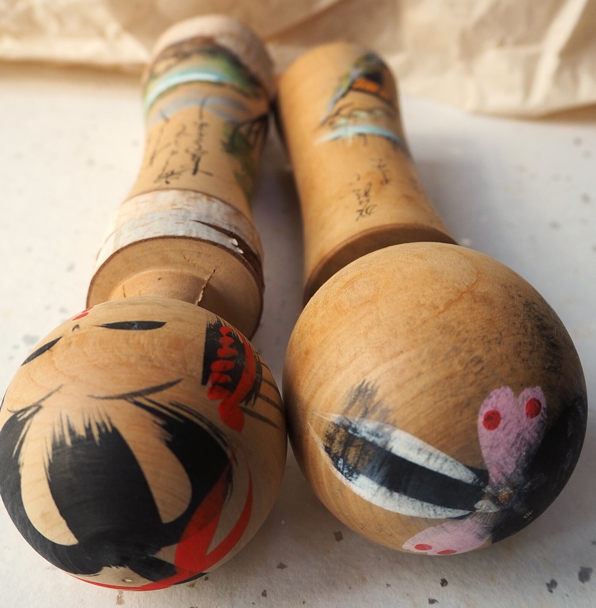 Poupées Japonaises Kokeshi Sosaki Artisanales - Vintage Années 1960 - Bois Peint à La Main
