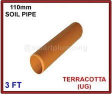 4" Soil Pipe 110m Ring Seal 3ft Length -Terracota (UG) - *FAST FREE DELIVERY*