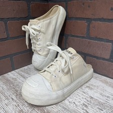 Vintage Guess Y2K Canvas Slip On Shoes Chunky Rubber Toe White/Cream Size 9 RARE