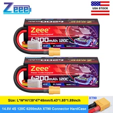 2x Zeee 14.8V 120C 6200mAh 4S Lipo Battery XT90 for RC Car Truck Buggy Truggy