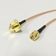 SMA male plug to SMA female 4-hole panel mount RG316 pigtail cable 15cm 6" NEW