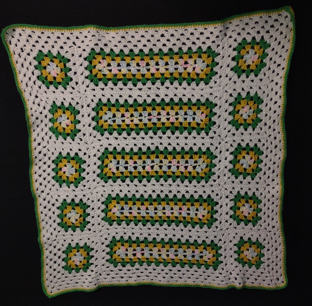 Vintage Crochet Handmade Afghan Lap Throw Baby Blanket Multicolor 28x27