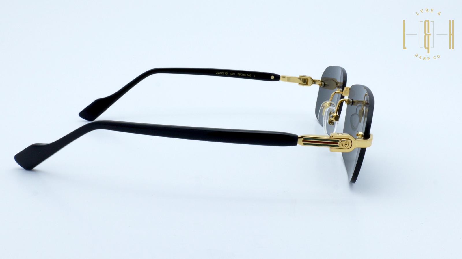 GUCCI GG1221S 001 Rectangular Squared Metal Gold Black Grey 56 Men's