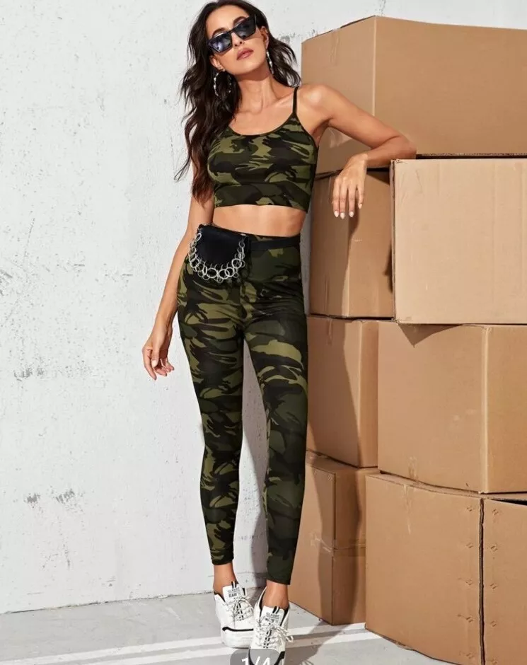2 Piece Set Shein active wear camouflage camo Work Out large L