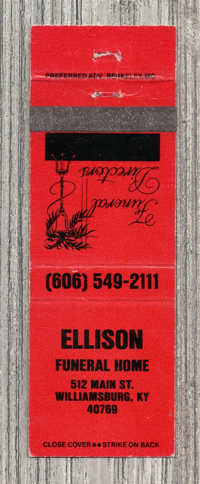 Matchbook CoverEllison Funeral Home Williamsburg Kentucky0750 eBay