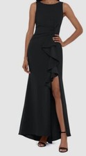 Betsy  Adam Womens Black Sleeveless Ruffle-Detail Gown Dress Size 8