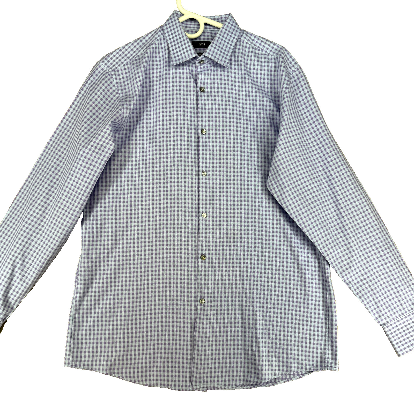 Hugo Boss Sharp Fit Men's Size 16.5-34/35 Purple Check Cotton Dress Shirt